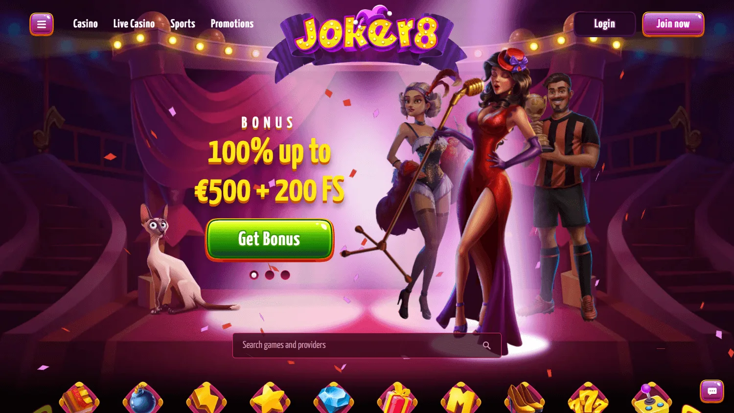 Joker8 Casino home screen on desktop